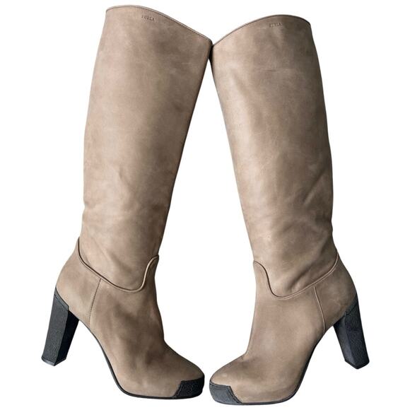 NWOT FURLA Tall Platform Nubuck Boots Beige with Black Size 39 or 8.5 main image 14